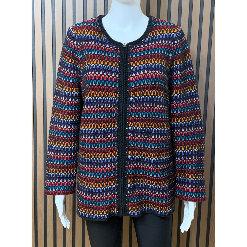 Coldwater Creek Women's L Multi Color Striped Full Zip Knit Cardigan Sweater